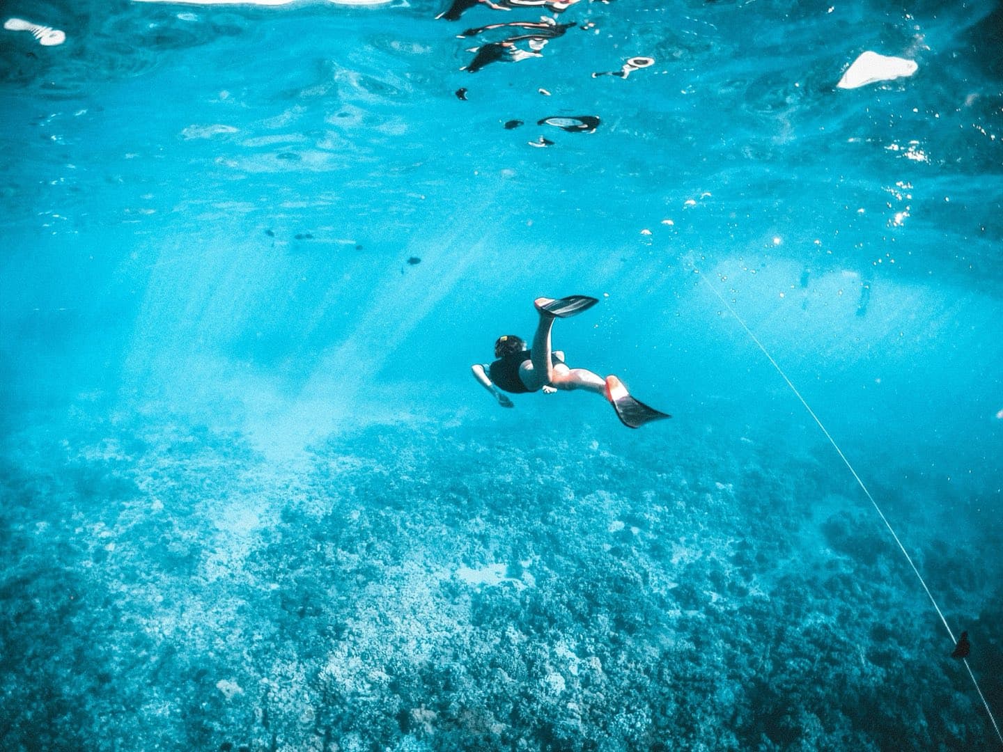 Diver descending over a reef